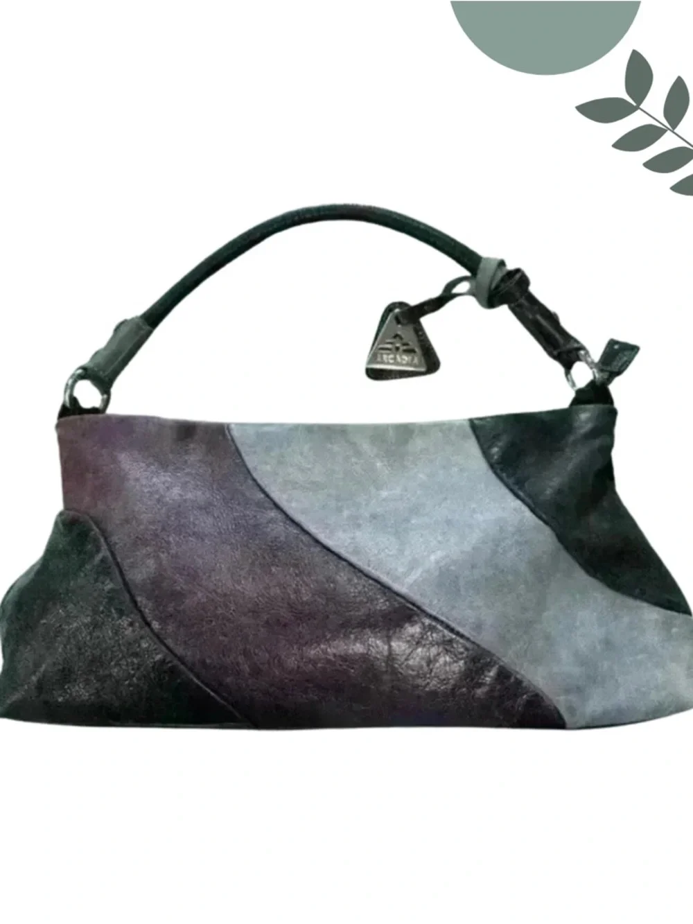 Arcadia Leather Hobo Bag Italy Colorblock Black Purple - Picture 2 of 10
